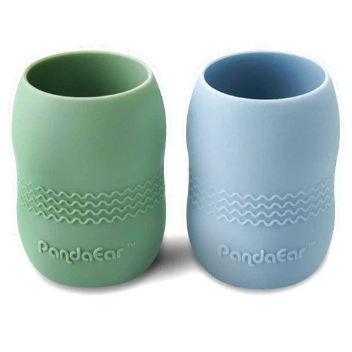 PandaEar 2 Pack100% Tiny Silicone Drinking Training Cup for Baby and Toddler (Blue/Green)