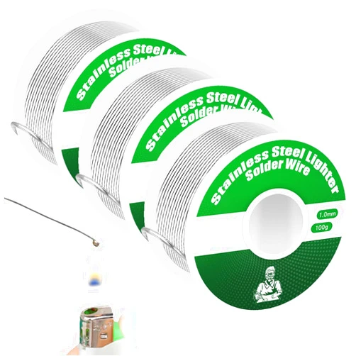 AMALLI Stainless Steel Lighter Solder Wire, 63/37 High Purity Wire Solder with Flux Rosin Core, 1.0mm/0.039