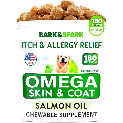 BARK&SPARK Omega 3 for Dogs - Fish Oil Treats for Dogs - Skin and Coat Supplement - EPA & DHA Fatty Acids - Canine Salmon Oil - 170+ Chews -Honey Bacon