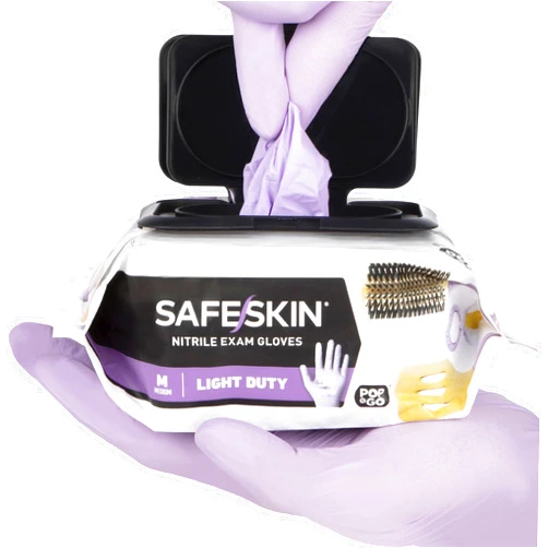 SAFESKIN Disposable Nitrile Gloves in POP-N-GO Pack of 50 or 200 Powder Free - Hair, Cleaning, Medical Use, Food Handling