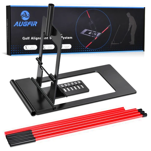 AugFir Golf Alignment Sticks Holder, Angle Adjustable Golf Training Aid, Weighted Golf Swing Trainer with Metal Sticks Practice Teaching Aid for Aiming, Putting, Swing