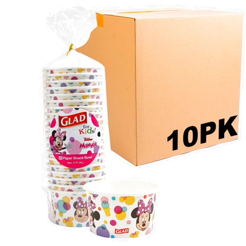Glad for Kids Disney Mickey and Friends 6oz Paper Snack Bowls | Mickey Mouse Polka Dot Paper Snack Bowls, Kids Bowls (Lids Not Included) | Minnie Dots 6 oz Paper Bowls, 32 Ct - 10 Pack