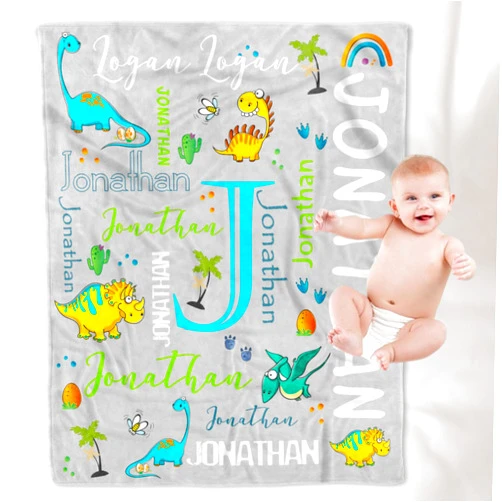 YESCUSTOM Personalized Dinosaur Fleece Throw Blanket for Kids Boys Girls Baby Toddler Infants Blankets for Bed Custom Name Blanket for Birthday Shower Gift