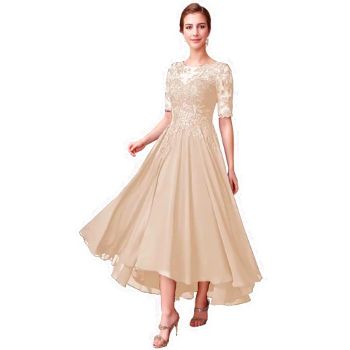 EcubMaker High Low Mother of The Bride Dresses with Short Sleeves Formal Evening Dress for Wedding Guest MM0124