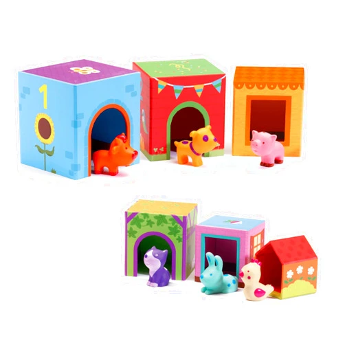 DJECO - Topanifarm Blocks - Build a Farm, Wooden Blocks & Animal Toys - Sorting & Stacking - Enhances Fine Motor Skills - Durable Playtime - Cute Design - Preschool Kids 18+ Months
