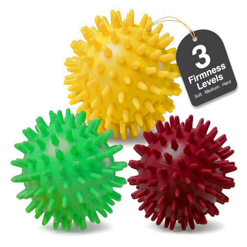 HELDSON® 3 Spiky Massage Balls Set [Soft, Medium, Hard] - Foot Roller Massager Spikes - Spike Trigger Point Ball for Back Pain Relief & Feet - Plantar Fasciitis Deep Tissue Therapy - Spikey Pressure
