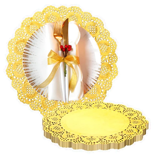 Yeestone Gold Paper Doilies 12 Inch, 50 Pack Disposable Charger Plates, Round Paper Placemats, Foil Paper Doilies Bulk for Party Table Decor