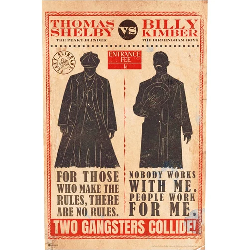 Poster Foundry Peaky Blinders Poster Thomas Shelby vs Billy Kimber Birmingham Boys Two Gangsters Collide Peaky Blinders Merchandise Peaky Blinders Print Shelby Company Tommy Cool Wall Decor Art Print Poster 12x18