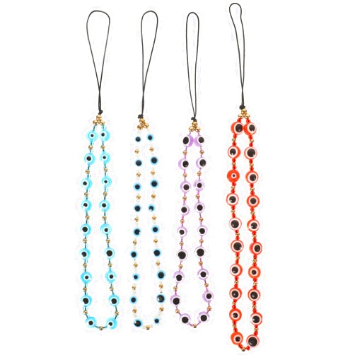Amosfun Lanyard 4pcs Beaded Phone Chain Evil Eyes Cellphone Charm Colorful Beads Phone Strap Phone Lanyard Wristband Anti Loss Phone Bracelet for Cell Phone Accessories Beads