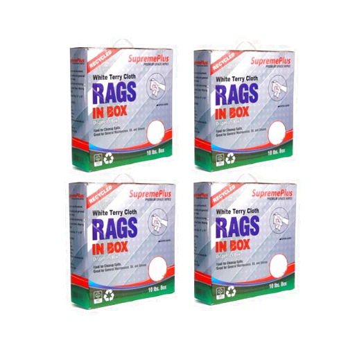 SupremePlus Recycled White Terry Cloth Rags - Shop Heavy Duty Cleaning Terrycloth in Compressed Box, Bulk Small Rag, Wiping Paint, House, Commerical & Auto (10 lbs. Compressed Box - Pack of 4)
