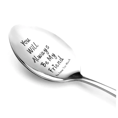 TOPKOUTÁLI topkoutáli 1 Set Engraved Stainless Steel Spoon Gift You Will Always Be My Friend Spoon Dessert Spoon Ice Cream Spoon With Gift Box For Friends Girls Birthday Anniversary Holiday Gift Funny Gift
