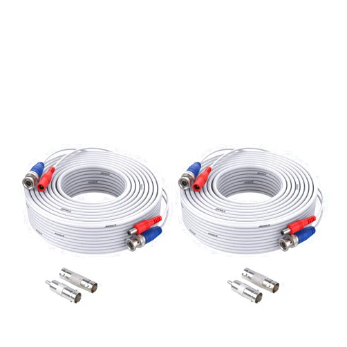 ANNKE 2 Pack Security Camera Cable 30M/100ft All-in-One BNC Video Power Cables, Extension Wire Cord for CCTV Cams DVR Surveillance System with 2X Connectors and 2X RCA Adapters-White