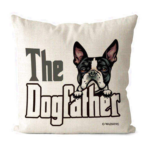 MALIHONG The Dogfather Pillow Case Peeking Dog Boston Terrier Dog Lover Pet Puppy Linen Throw Pillow Cover for Home Decor 18 x 18 Inch