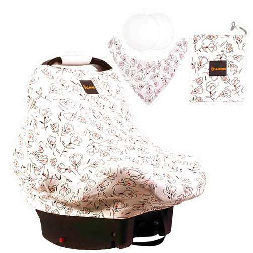 Lilmonki Nursing Scarf Multi-Use - Breathable Car Seat, Stroller, and Cart Cover for Babies - Colorful Tulip Print - Bandana Bib, Pouch & Nursing Pads Included