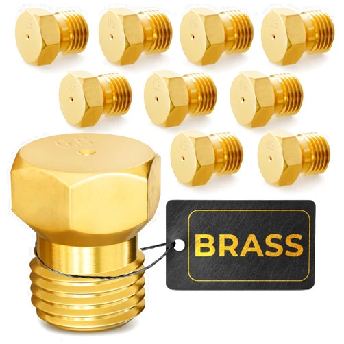 ALPENKOK 10Pcs Brass Jet Nozzle Propane Orifice Kit - Propane Grill Orifice Replacement Parts High Pressure Nozzle Griddle Accessories Kit - Propane Burner Replacement Parts LP Gas Hose Nozzle Conversion Kit
