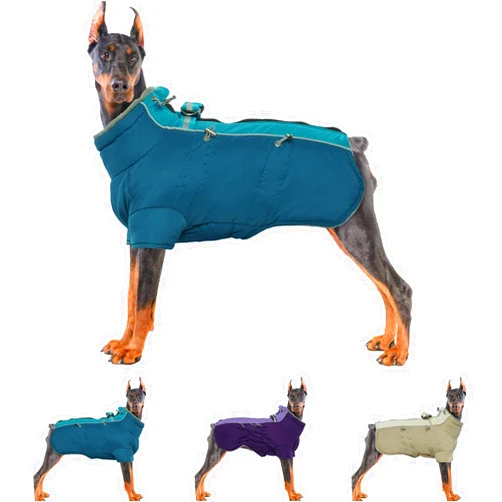 IDOMIK Warm Dog Coats with Harness, Waterproof Dog Jacket for Small Medium Large Dogs, Fleece Lined Dog Winter Snowsuit Coat, High Collar Dog Winter Jacket Vest Clothes for Cold Weather,Turquoise L