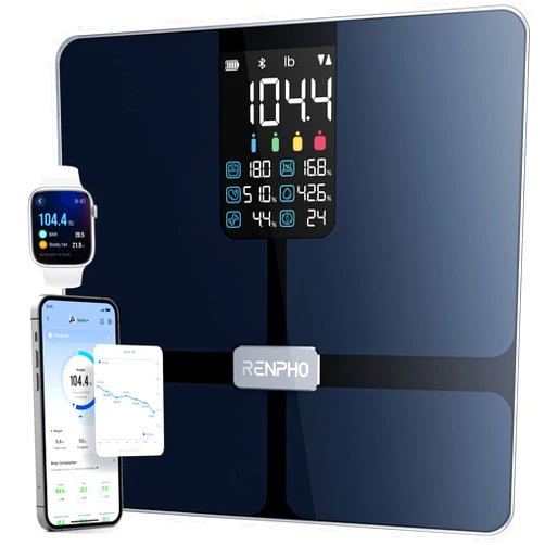 RENPHO Smart Scale with BMI, Body Fat, Muscle Mass, Bluetooth Scale for Body Weight, FSA HSA Store Eligible, 13 Metrics with Large VA Display, Support App Connection, Black, Elis 2X