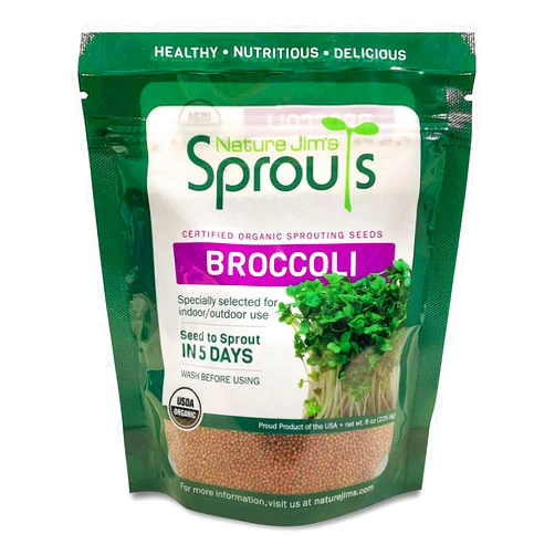Nature Jims Sprouts Broccoli Sprout Seeds - Certified Organic Broccoli Sprouting Seeds for Indoor/Outdoor Use - Rich in Sulforaphane Healthy, Nutritious Broccoli Seeds Sprout in 5 Days - 8oz