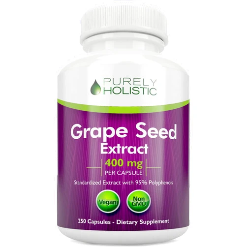Purely Holistic Grape Seed Extract 20,000mg - 250 Vegan Capsules - 8+ Month Supply - Standardized to 95% Polyphenols - 400 mg per Capsule - Maximum Strength Grapeseed - Non-GMO & Pesticide Free