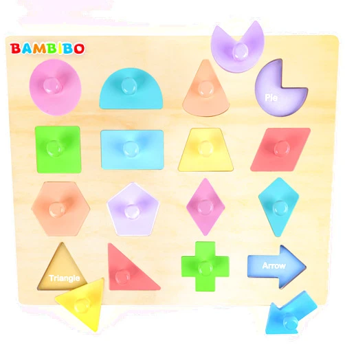 Bambibo Wooden Shape Puzzles for Toddlers | 16 Magnetic Shapes with Colorful Knobs | Learn Colors & Shape Recognition Toy | Montessori Toys | Wooden Peg Puzzles | Pastel Puzzles for Toddlers 1-3