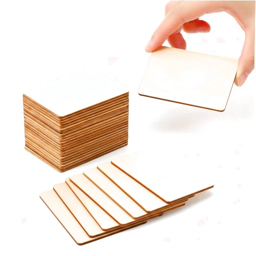 SPKESE 100 Pcs Unfinished Wood Pieces Blank Wood Squares Round Corner for Painting Writing Carving Letter Scrabble DIY (2.08” x 1.37” Rectangle)