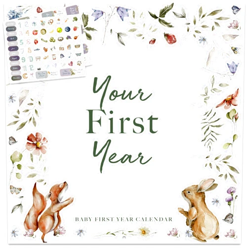 Bibi & Beau Baby's First Year Memory Book & 1st Year Calendar with 102 Stickers | Baby's First Year Calendar With Stickers & 1st Year Calendars, Baby Tracker