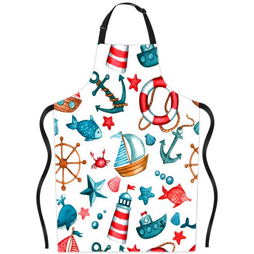JASAKOO Lighthouse Anchor Sailboat Fish Apron, Adjustable Bib Apron Waterdrop for Women Men, Suitable Gifts for Home Kitchen Cooking Waitress Chef Grill Bistro Baking BBQ Cobbler Apron