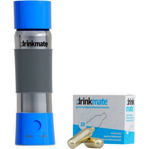 DrinkMate instaFizz Carbonating Water Bottle - Sparkles ANY Drink On the Go - 21oz Stainless Steel, BPA-Free, Wide Mouth, With Insulating Sleeve and Ten 8g CO2 Chargers (Blue)
