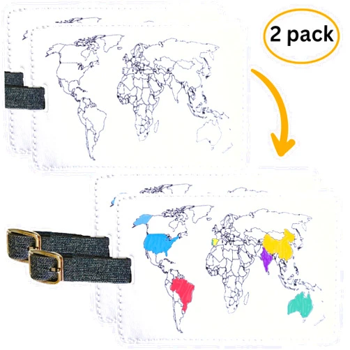 Tip perk 2 Pack Paint-Over World Map Luggage Tag - Unique World Map Luggage Tag for Suitcases, Name Tags for International Air Travel Bag/Bags, TSA Approved Luggage Identifiers for Suitcase & Baggage