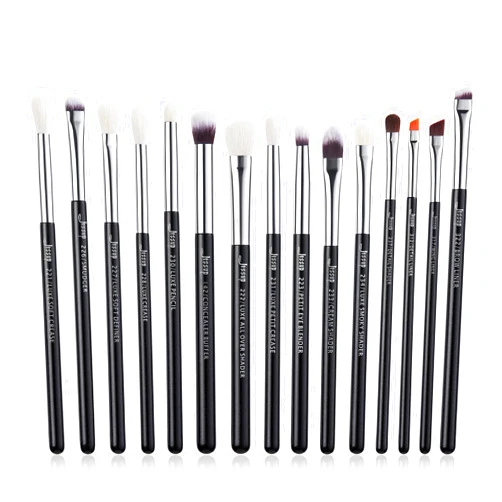 Jessup Eye Makeup Brushes Set Professional 15pcs with Eyeshadow Blending Concealer Eyebrow Eyliner Brush (Pearl Black/Silver)