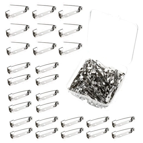 Styquenzer 100Pcs Silver Safety Pins Brooch Pins 1 Inch Pin Back Silver Bar Pins Clasp Brooch Pins Backs Pin Badge Backs with Holes for Making Corsage Name Tags Badges Citation Bars (25mm)
