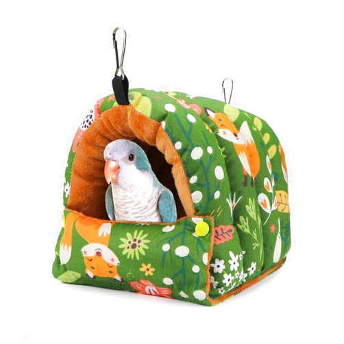 Wontee Bird Nest House Winter Warm Snuggle Hut Bird Bed Hanging Hammock for Parrots Budgies Parakeets Caique Senegal Cockatiels Conures (Medium, Green)