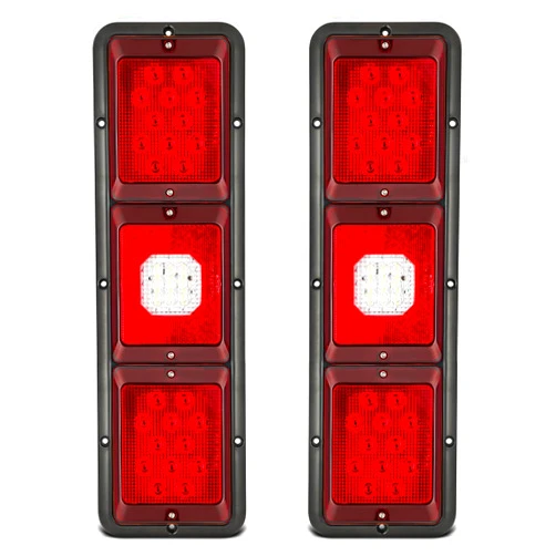Partsam 2x LED Triple Tail Lights Rectangle Vertical Mount 40 LEDs Trailers Trucks Campers RVs Stop Turn Backup Reverse Tail Lights w Gasket Black Base Red/Clear Lens 12V