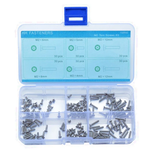 HH FASTENERS M2 Tamper-Resistant Security Screws Pin-in-Torx Flat Head Assortment Kit, Pack of 180-pieces