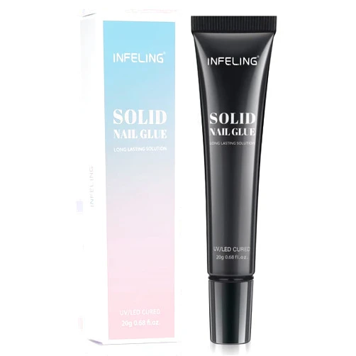 INFELING Solid Gel Nail Gl ue - Nail G lue Gel for Nail Tip Press on Nails, Long Lasting(Curing Needed), Super Strong Nail Glue for Nail Extension