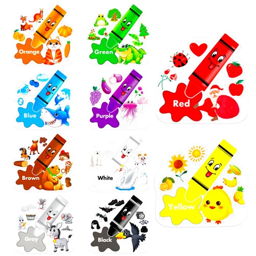 Gethelud 10 PCS Color Posters, Color Cutouts Bulletin Board Set Fruit Animal Plant Word Color for Toddler Kid Learning Color Family Classroom Decoration Supplies, 12” x 11.5”