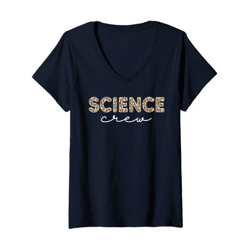 Leopard Science Crew Tee Womens Science Crew Technology Dept Teacher Team STEAM Engineering V-Neck T-Shirt