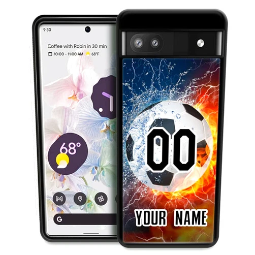 DAIZAG Case Compatible with for Google Pixel 6A Custom Ice Fire Soccer Phone Case Personalize Phone Case with Your Name and Number Design