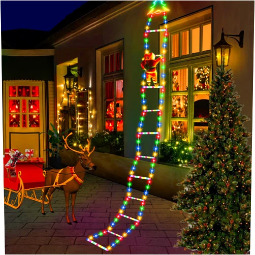 SHEDALED LED Christmas Lights - 12ft Christmas Decorative Ladder Lights with Santa Claus, Christmas Decoration String Lights for Indoor Outdoor House, Window, Garden, Christmas Tree Decor (Multicolor)