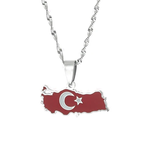Yongkan Jewelry Turkey Map Flag Necklace Pendant Turkish Turkiye Maps Women Men Jewelry