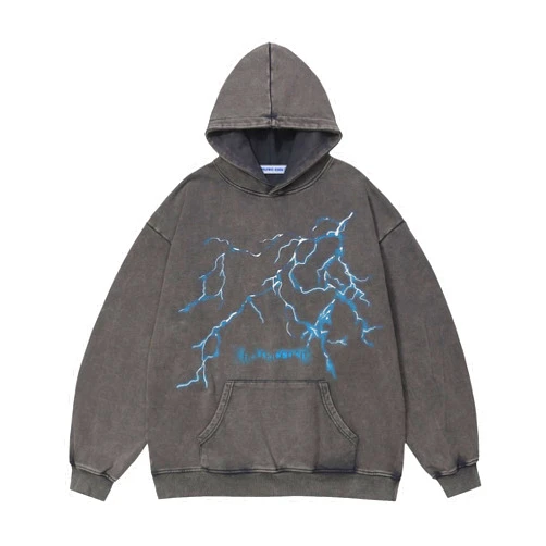 Aelfric Eden Washed Graphic Hoodies Oversized Lightning Streetwear Vintage Hoodie Y2k Hooded Sweatshirt Pullover Unisex