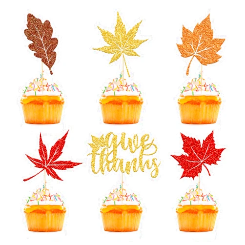 VCGUDOE 24 PCS Thanksgiving Cupcake Toppers Fall Cupcake Decorations with Pumpkin Turkey Leaf Picks Thanksgiving Cupcake Decorations Autumn Decorations (Style-1)