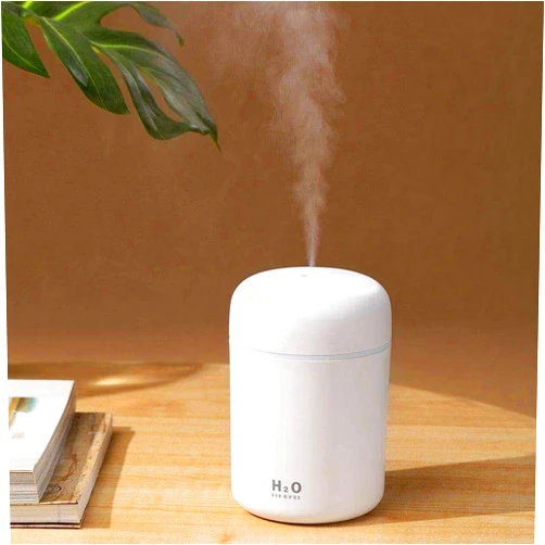 Saunana Portable Mini Humidifier, Colorful, Cool Mist, USB Powered. Perfect for Bedroom, Office & Car (300ml, White)