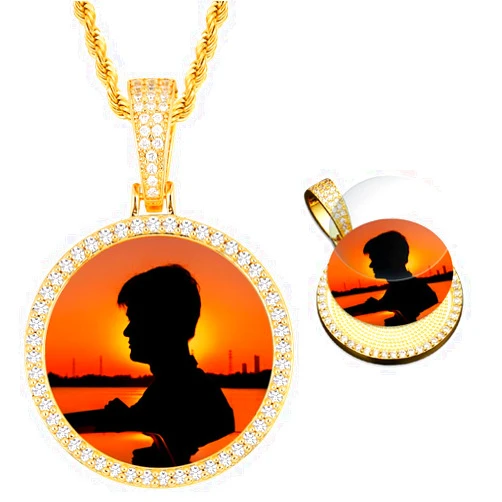 YIMERAIRE Picture Necklace Personalized Photo Blank Pendants Charms Necklace Custom Picture Necklaces Round/Heart/Angel Wings Rhinestone Bezel Pendant Trays for Jewelry Making DIY Craft