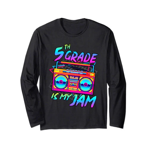 Funny Retro Vintage First Day Of School Outfit 5th Grade Is My Jam First Day Of School Funny Retro Teacher Long Sleeve T-Shirt