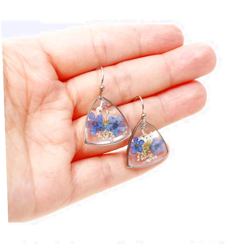 IFancer Pressed Flower Handmade Dangle Triangle Earring