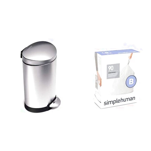 simplehuman 6 litre semi-round step can fingerprint-proof brushed stainless steel + code B 90 pack liners