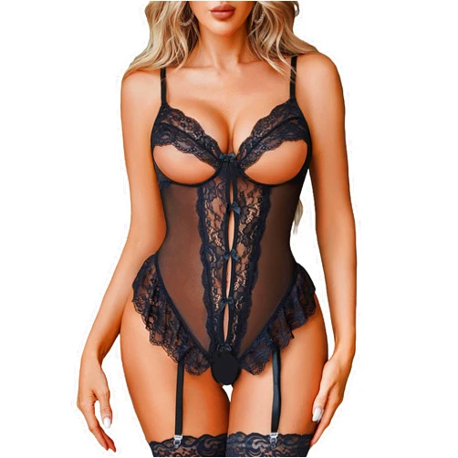 Avidlove Sexy Lingerie for Women Mesh Lace Bodysuit Cut Out Teddy Lingerie Babydoll(No Stockings)