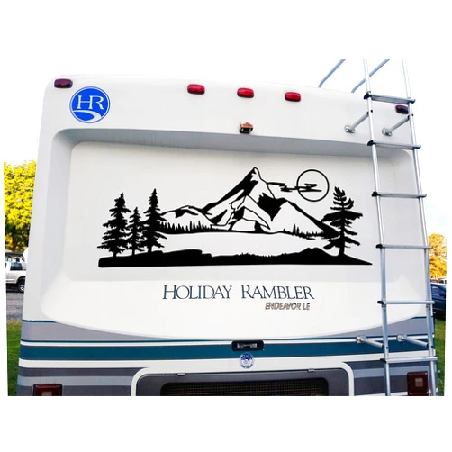 Minglewood Trading Mountains Moon Vinyl Decal V2 - Forest RV Camper Travel Trailer Graphics Scene - Die Cut Sticker