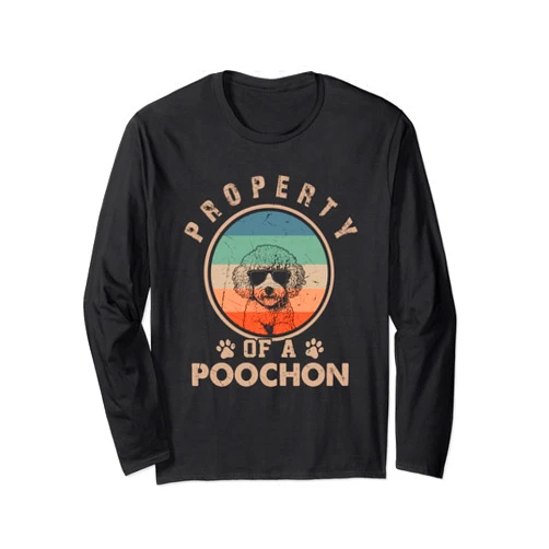 Cute Vintage Poochon Dog Christmas Men Women Gifts Property Of A Poochon Gifts Funny Poochon Dog Lover Owner Long Sleeve T-Shirt